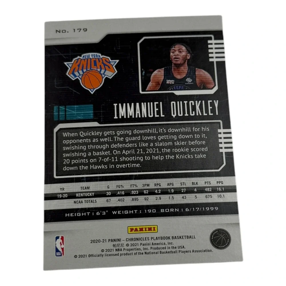 2020-21 Panini Chronicles Playbook Immanuel Quickley Rookie Card‎ RC #179 Knicks